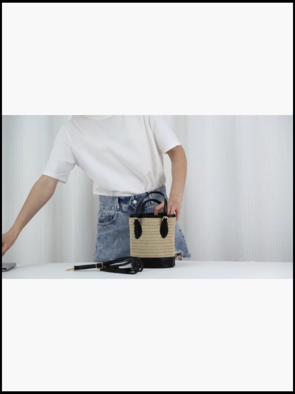 Straw Bucket Bag Woven Crossbody Beach Clutch Travel Top-handle Shoulder Purse - Picture 7 of 7
